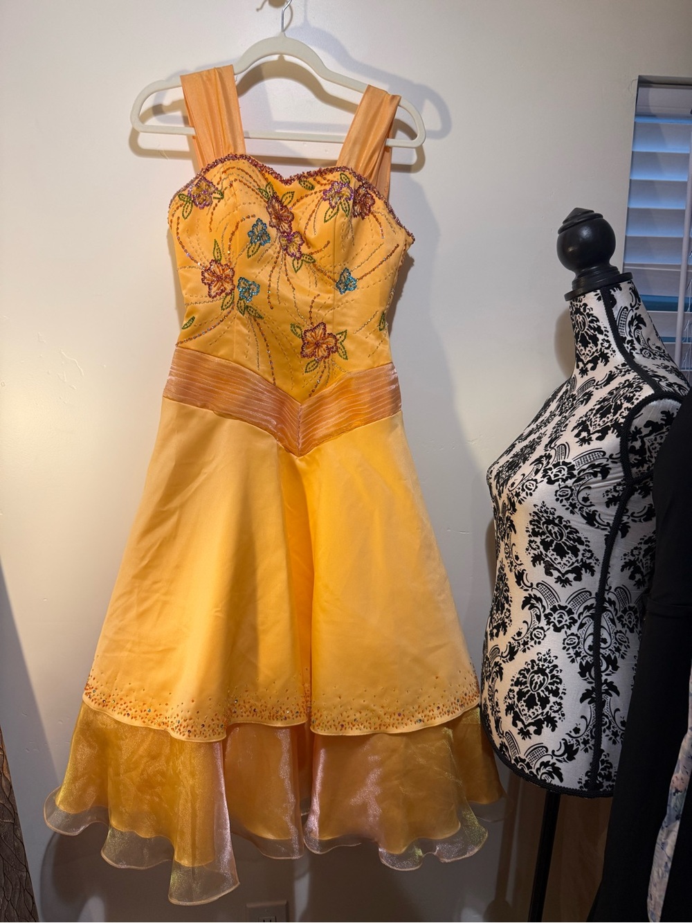 Girls Vintage Yellow Floral Embroidered Party Dress